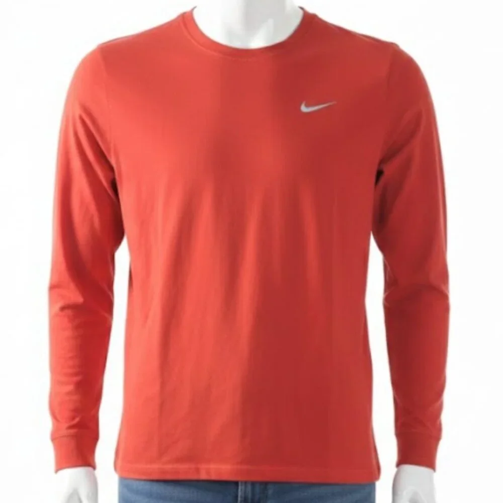 Nike Mens Large Shirt Long Sleeve Regular Fit Red T-Shirt